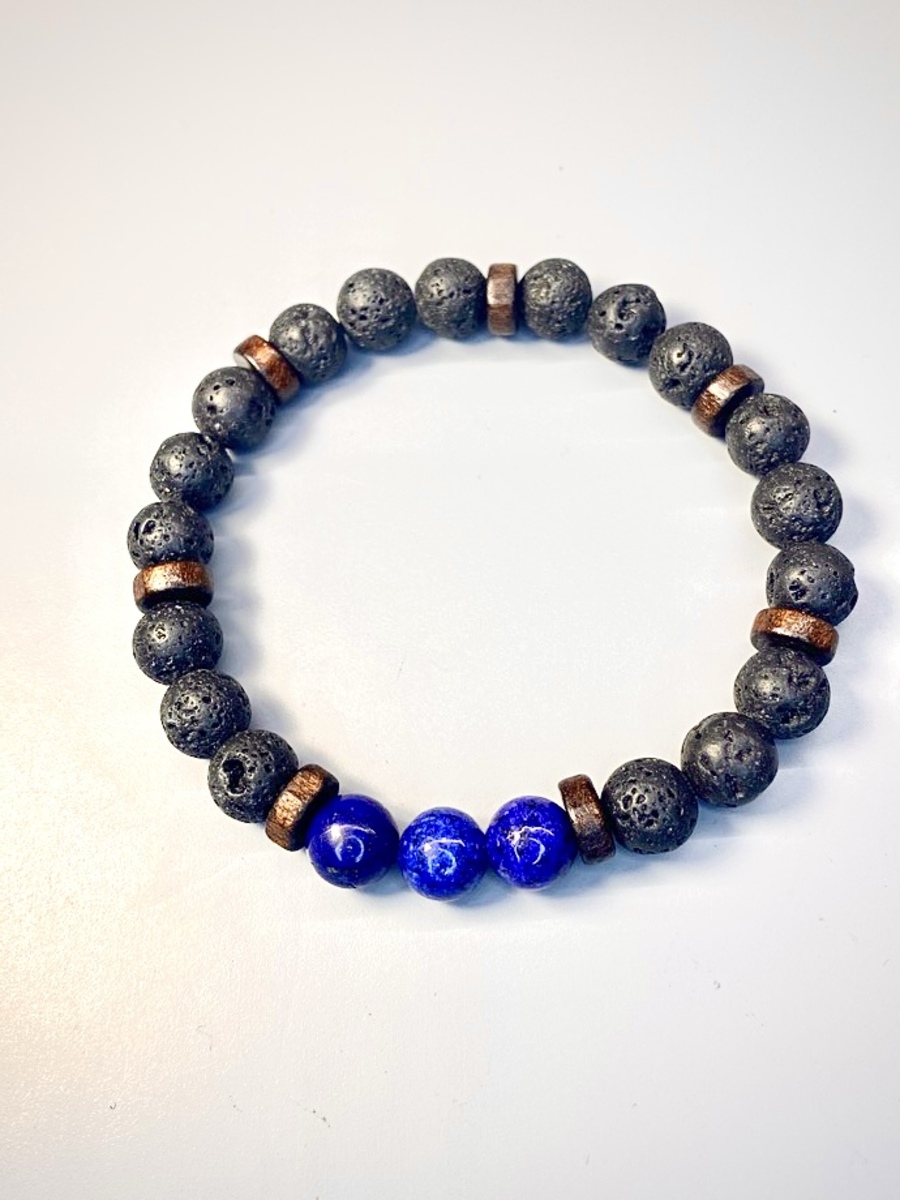 Bracelet Homme Perles Volcaniques Et Perles Naturelles Lapis Lazuli